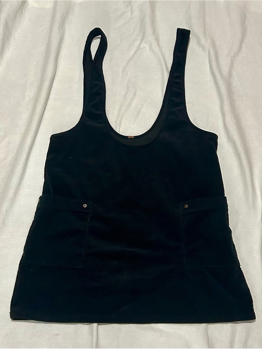 Free People Black Corduroy Overall Mini Dress Apron Pinafore Pockets